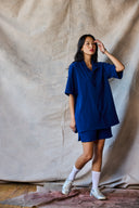 Chemise slim à col camp - Marine