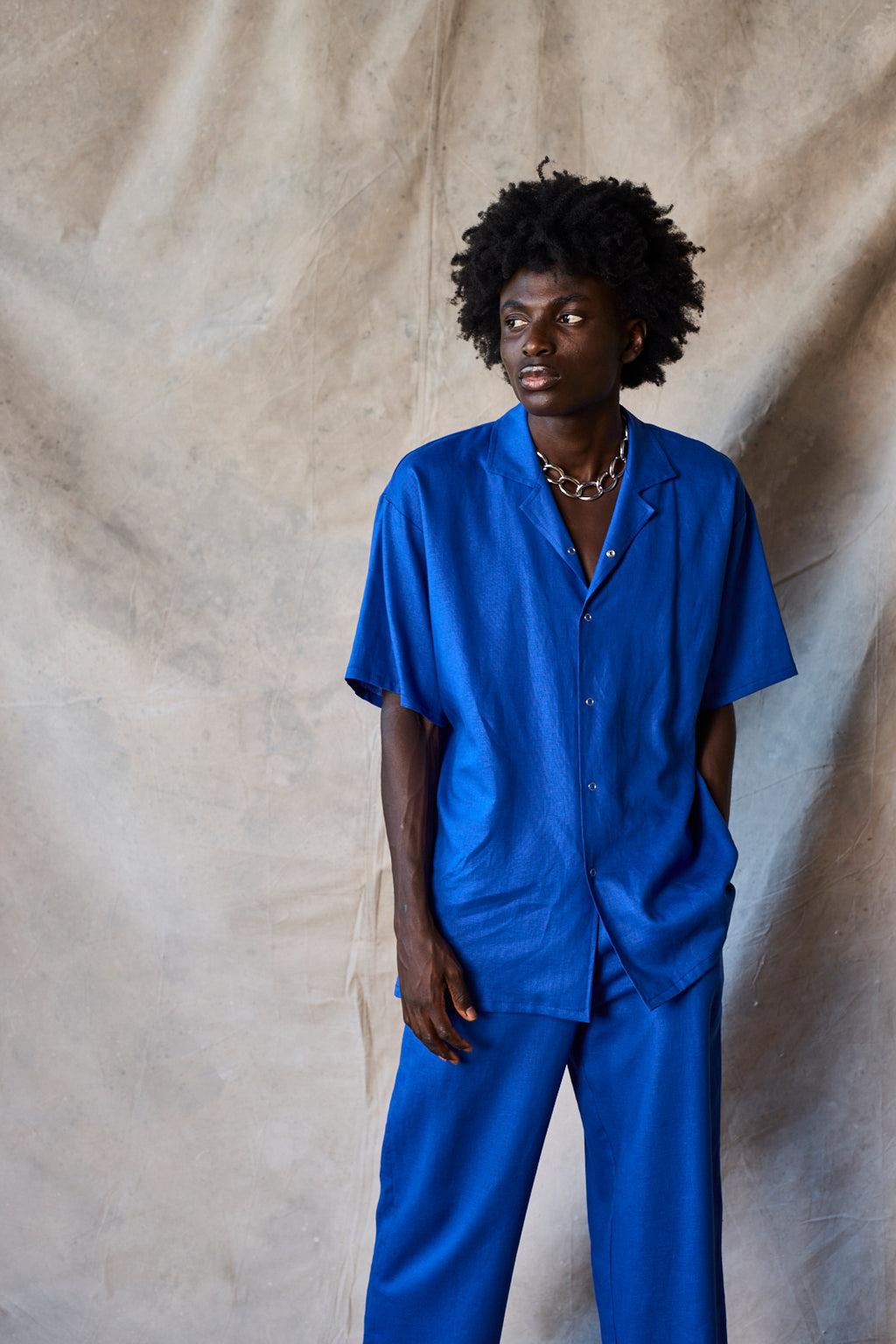 Slim Camp Collar Shirt - Lapis