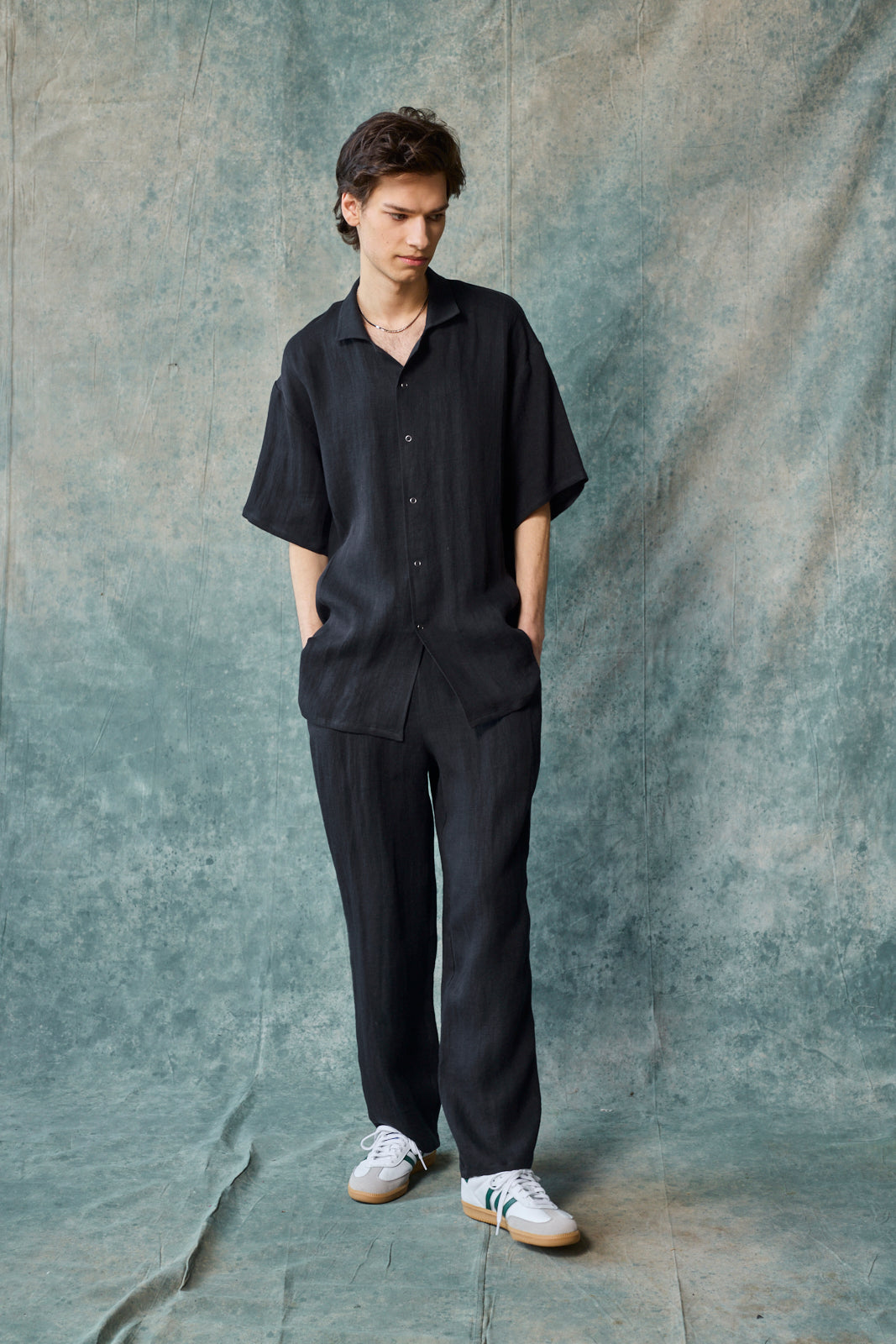 Slim Camp Collar Shirt - Black Linen