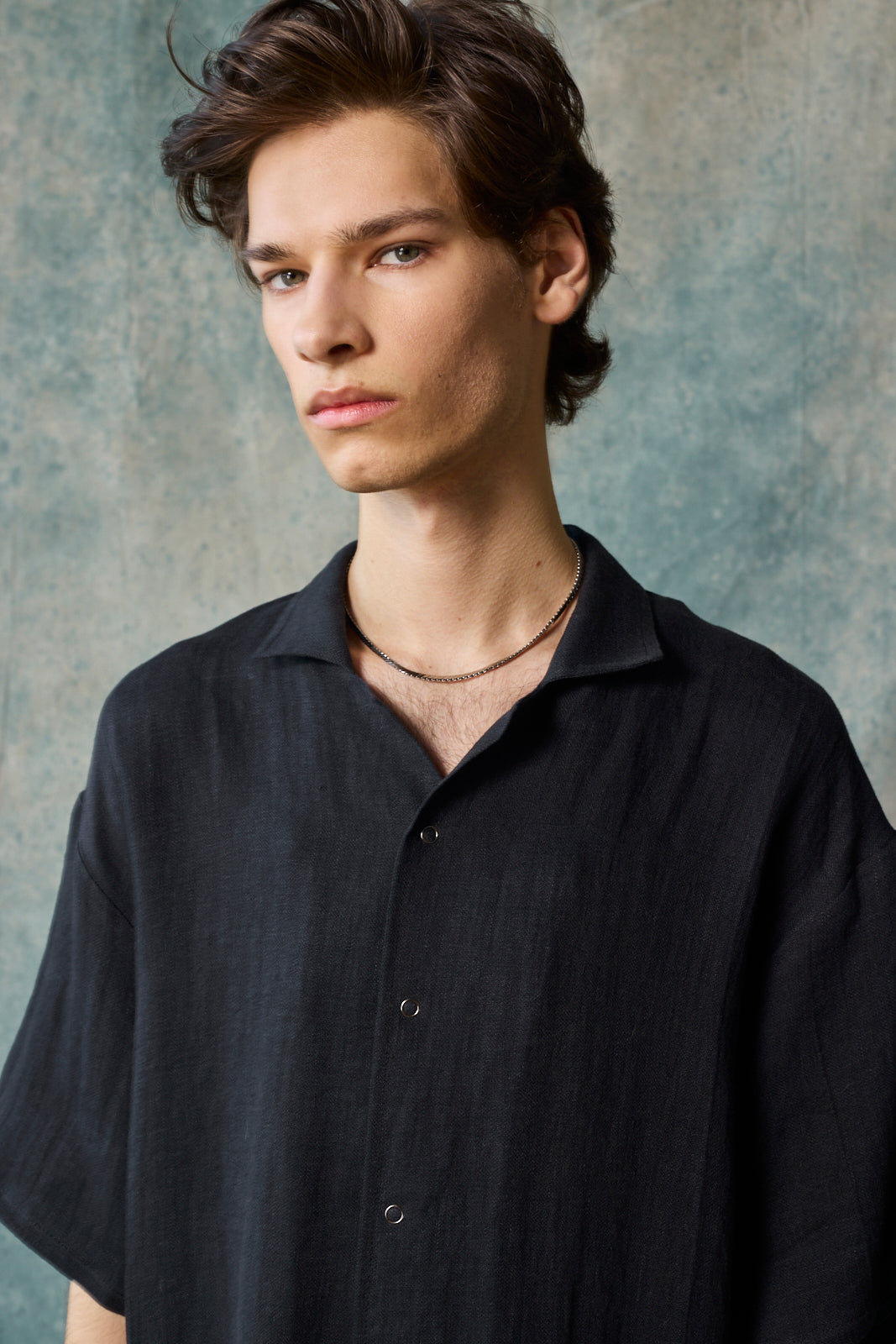 Slim Camp Collar Shirt - Black Linen