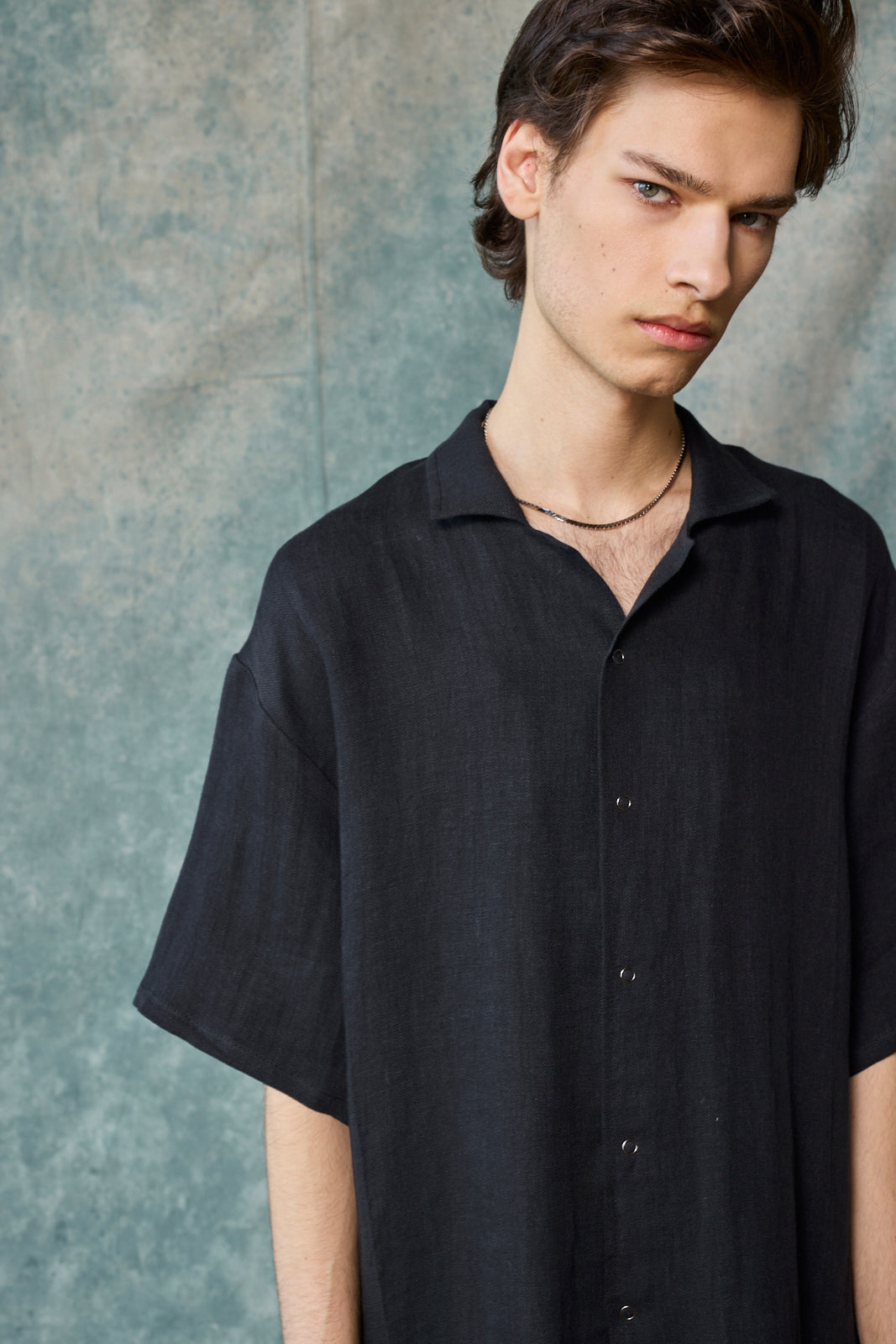 Slim Camp Collar Shirt - Black Linen