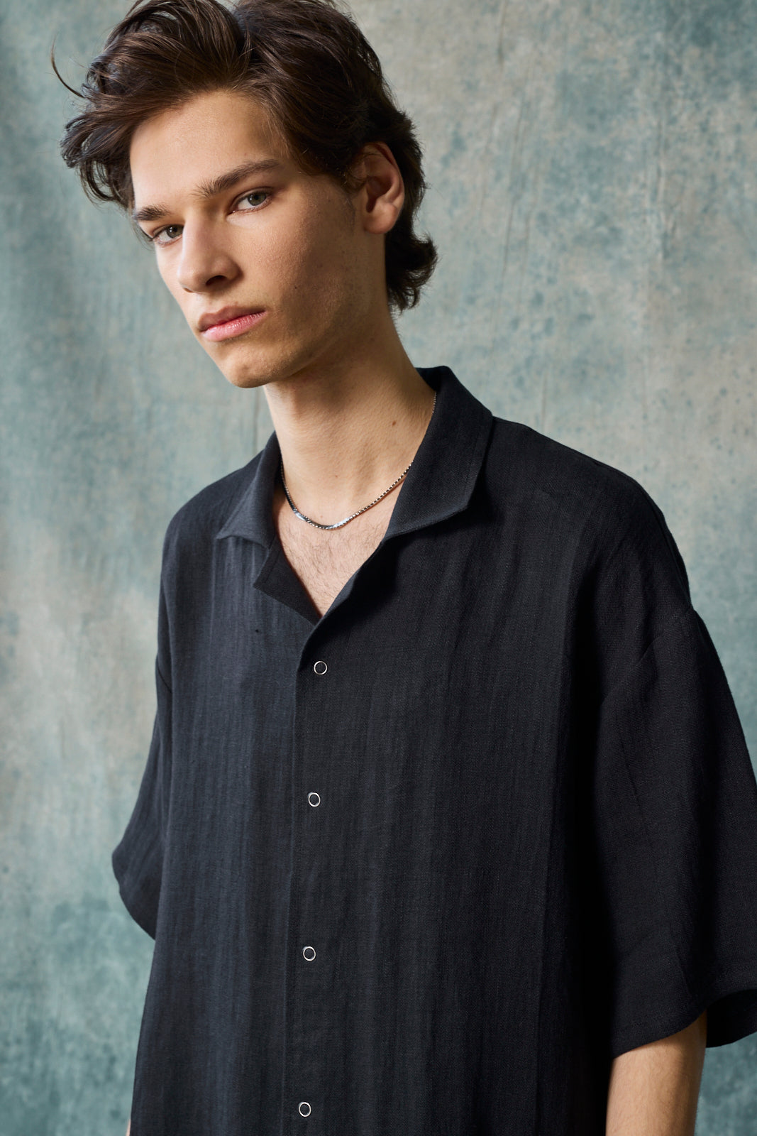 Slim Camp Collar Shirt - Black Linen