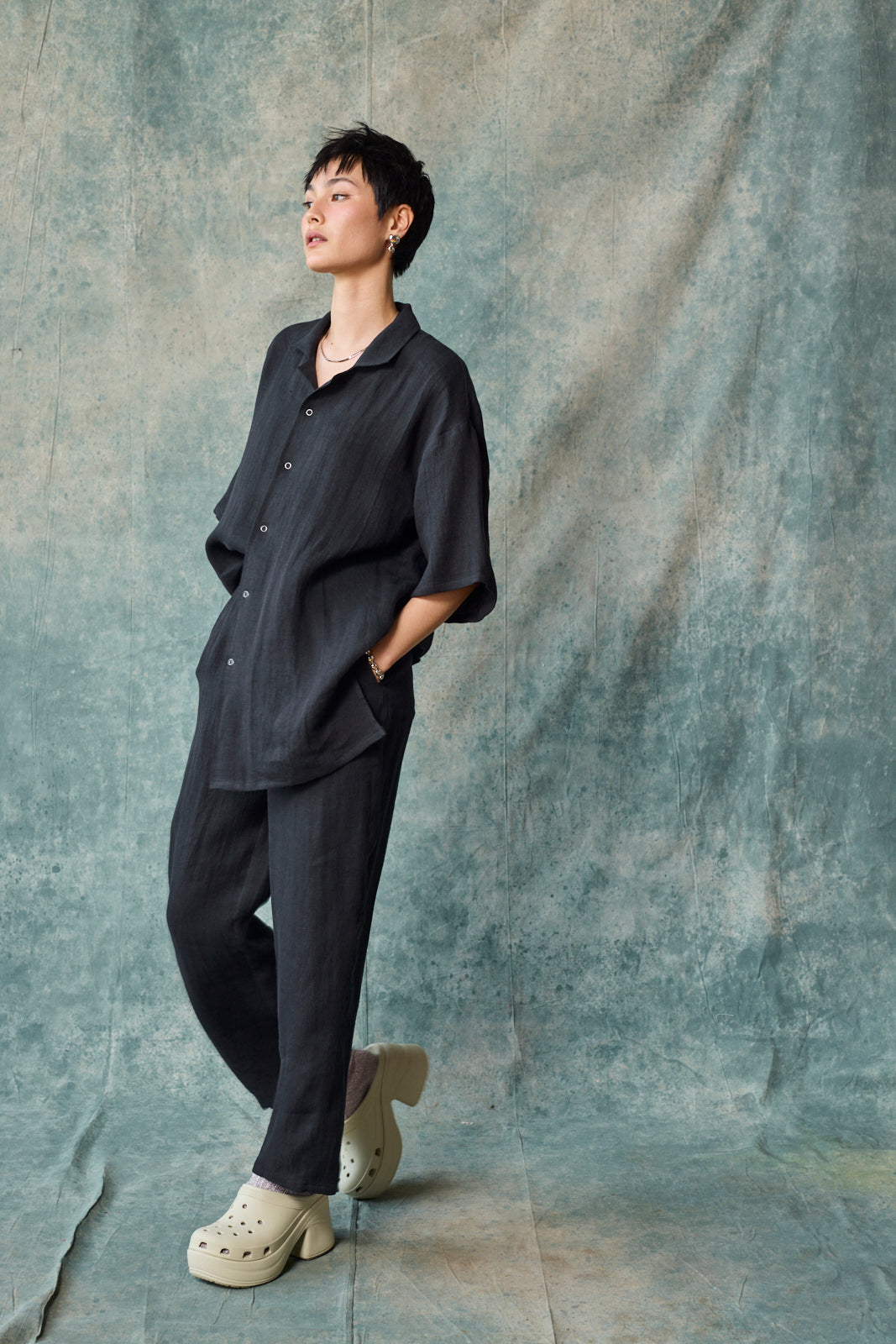 Column Pant - Black Linen