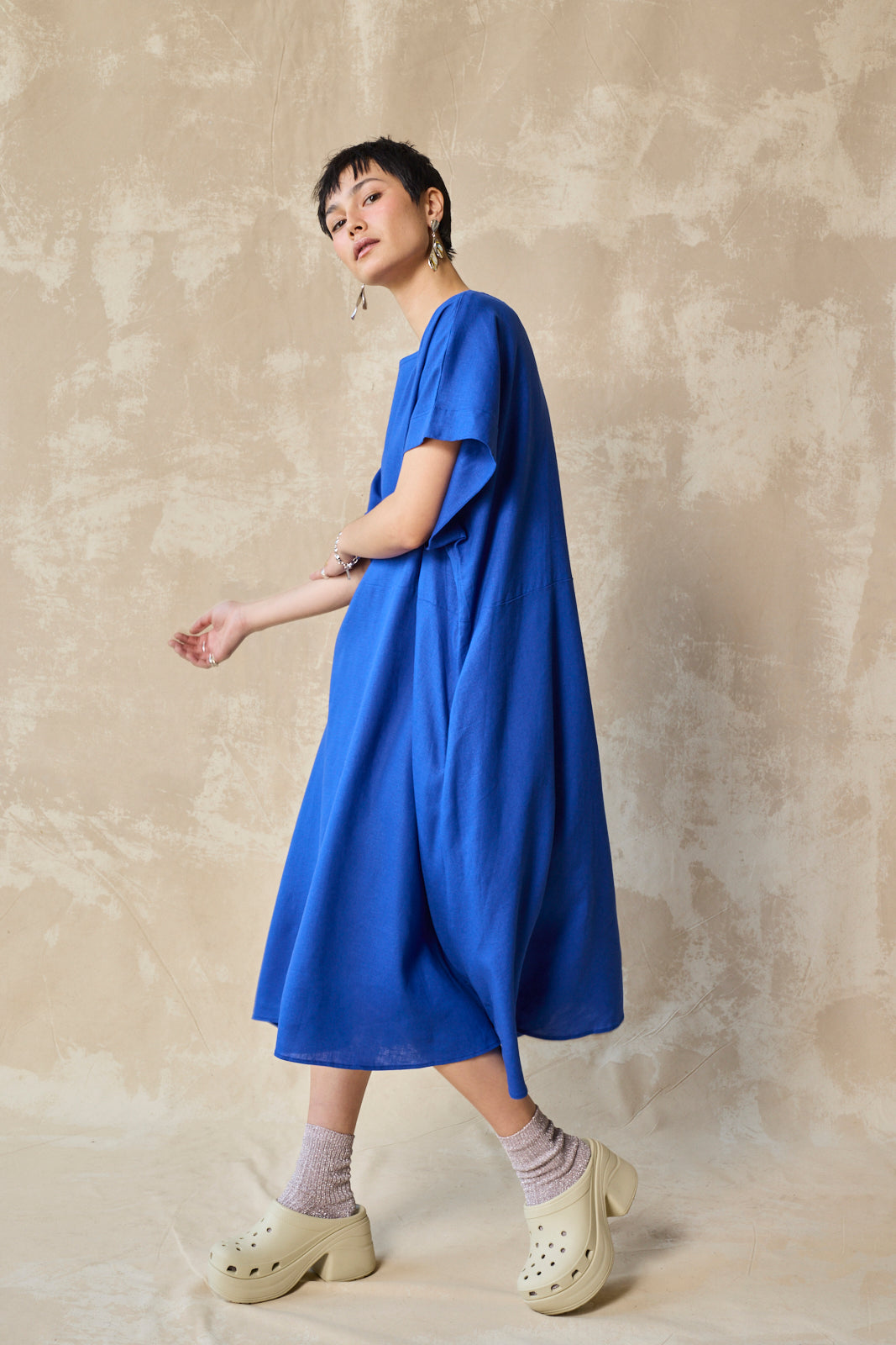 Midi Length Oversized Tee Dress - Lapis