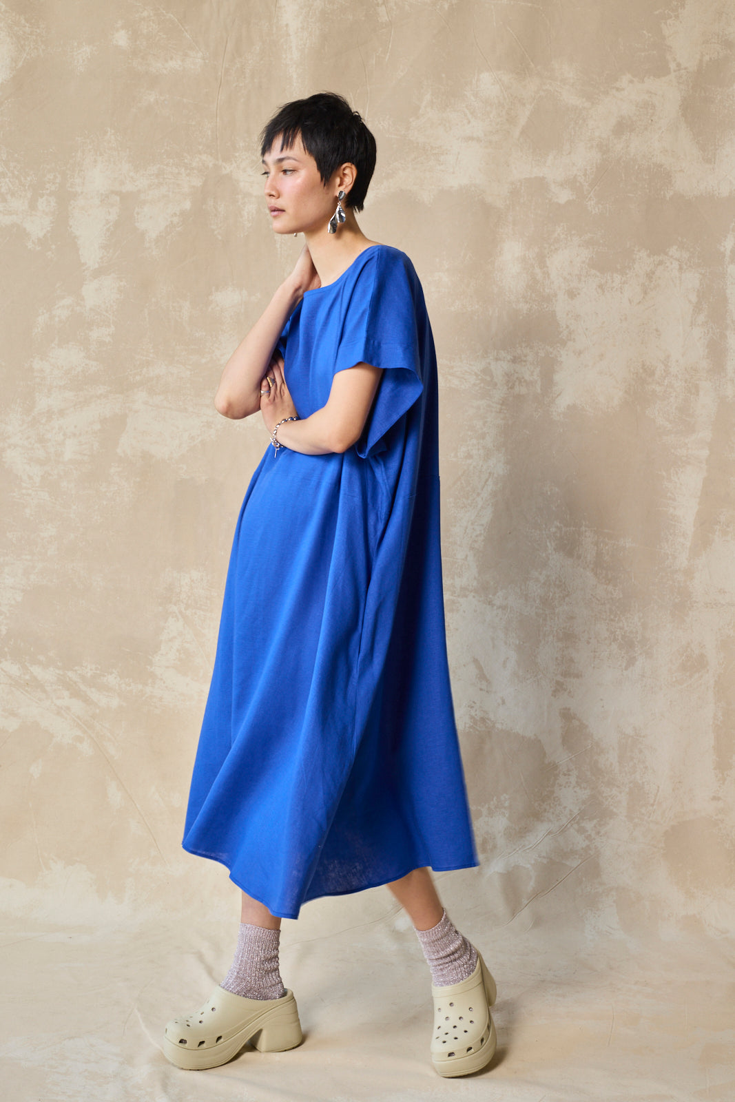 Midi Length Oversized Tee Dress - Lapis