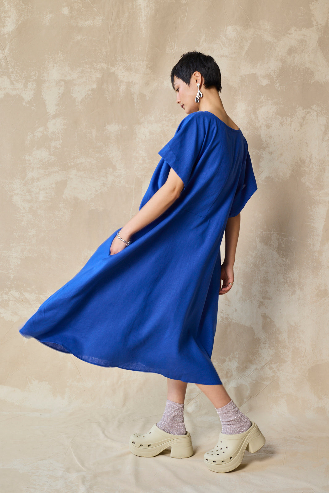 Midi Length Oversized Tee Dress - Lapis