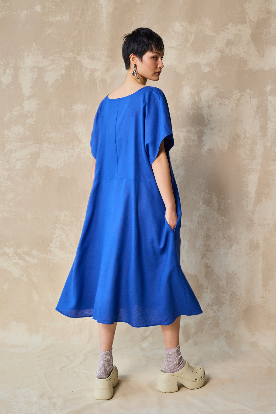 Midi Length Oversized Tee Dress - Lapis