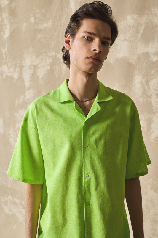 Chemise Slim Col Camp - Citron Vert