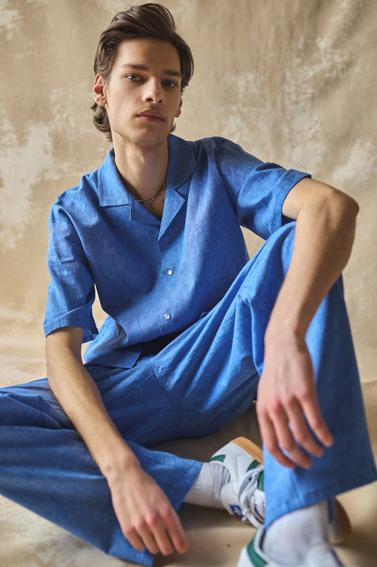 Slim Camp Collar Shirt - Cornflower