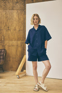 Camp Collar Shirt - Navy Oxford