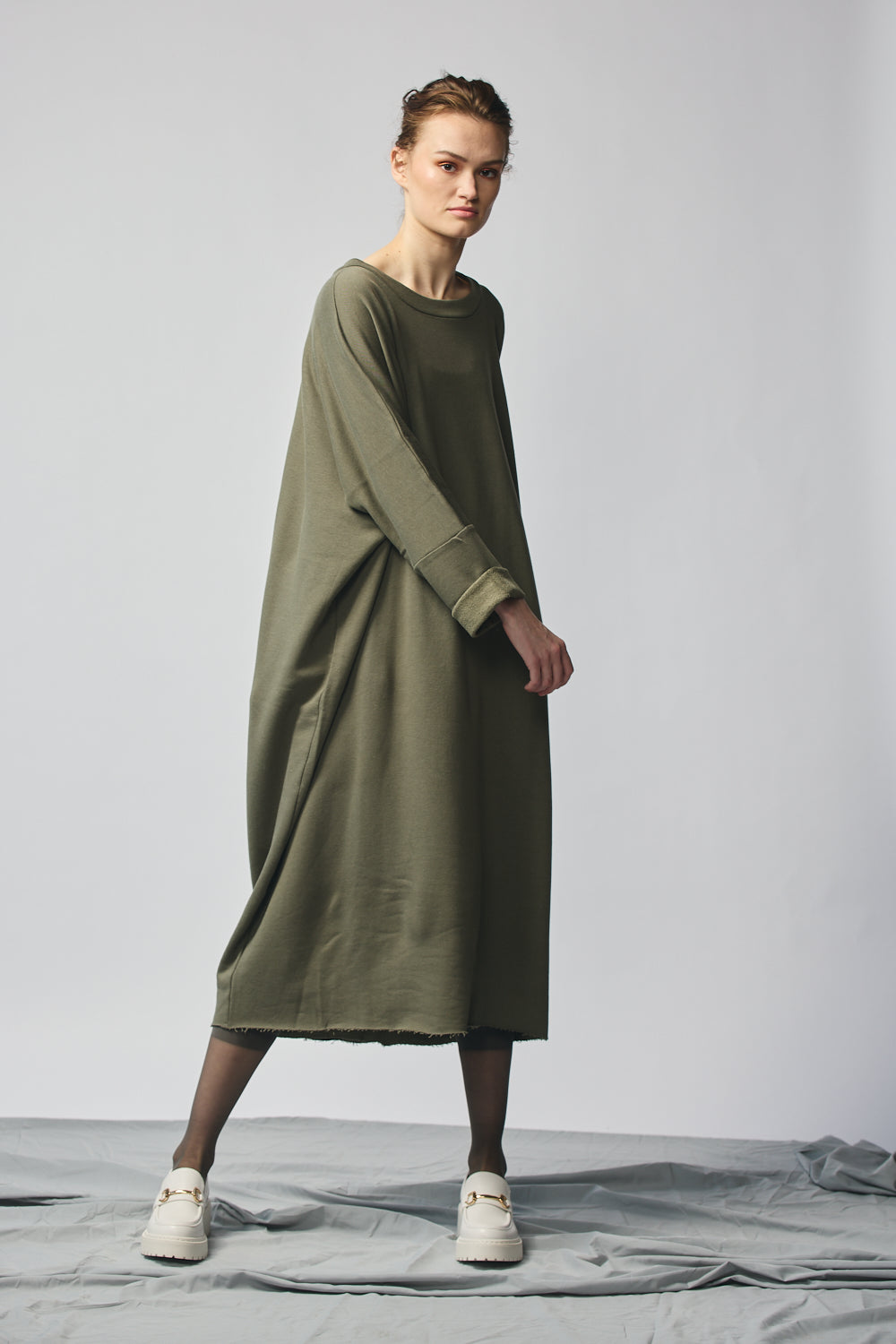 Pullover Sweatshirt Dress - Olive