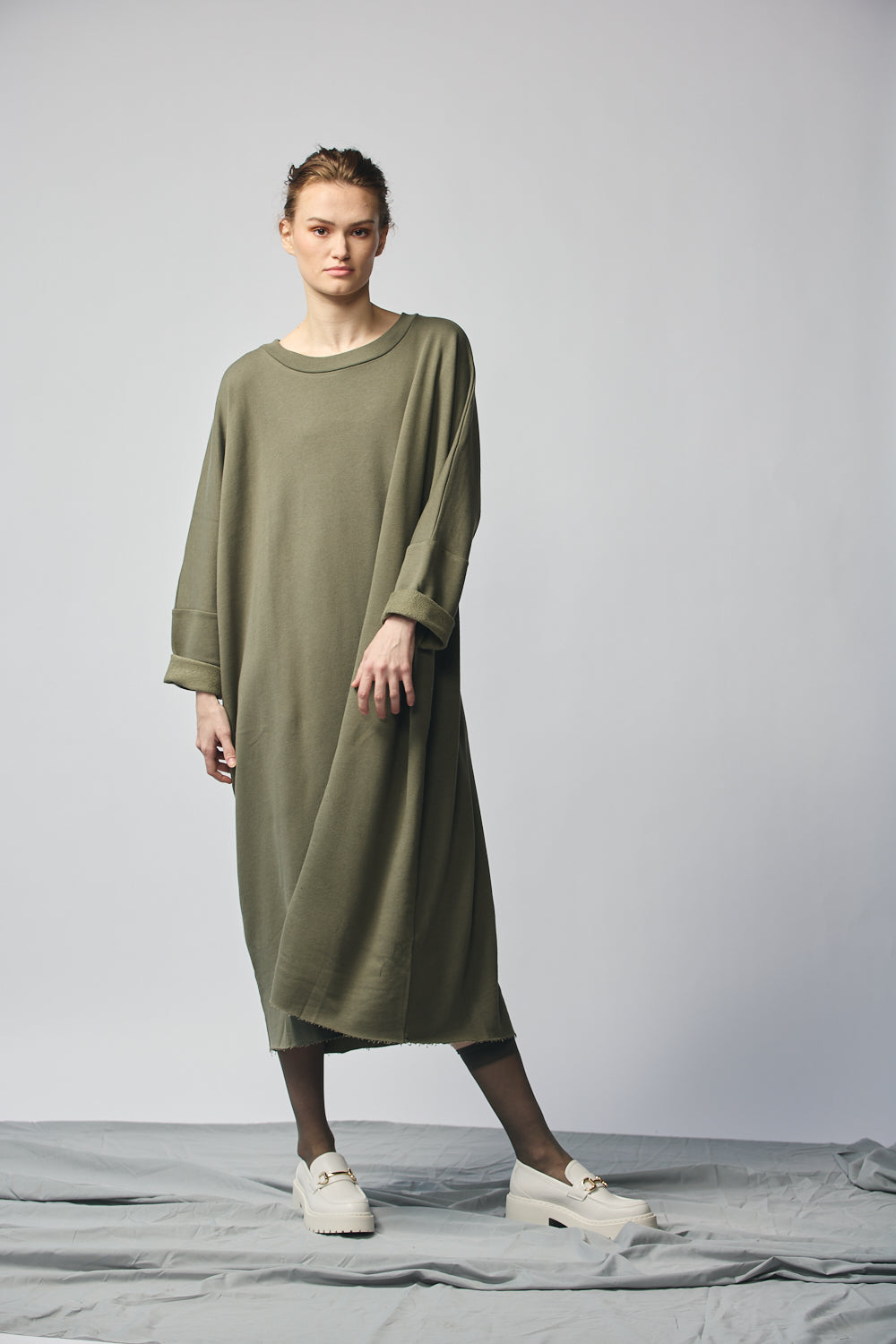 Pullover Sweatshirt Dress - Olive