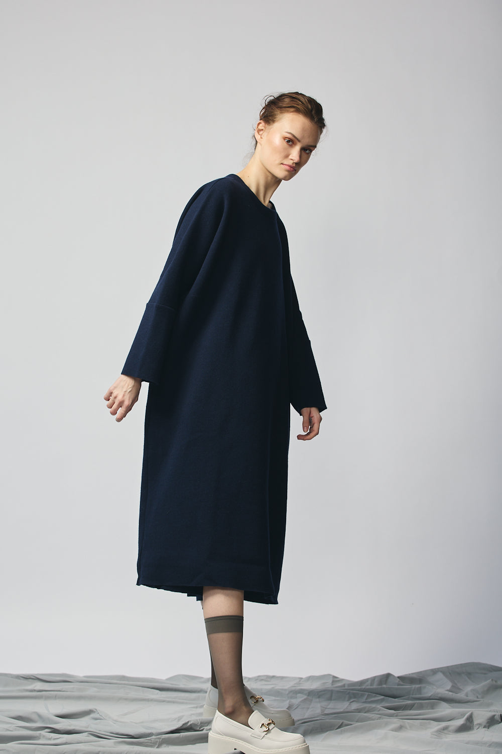 Pullover Sweatshirt Dress - Navy Wool