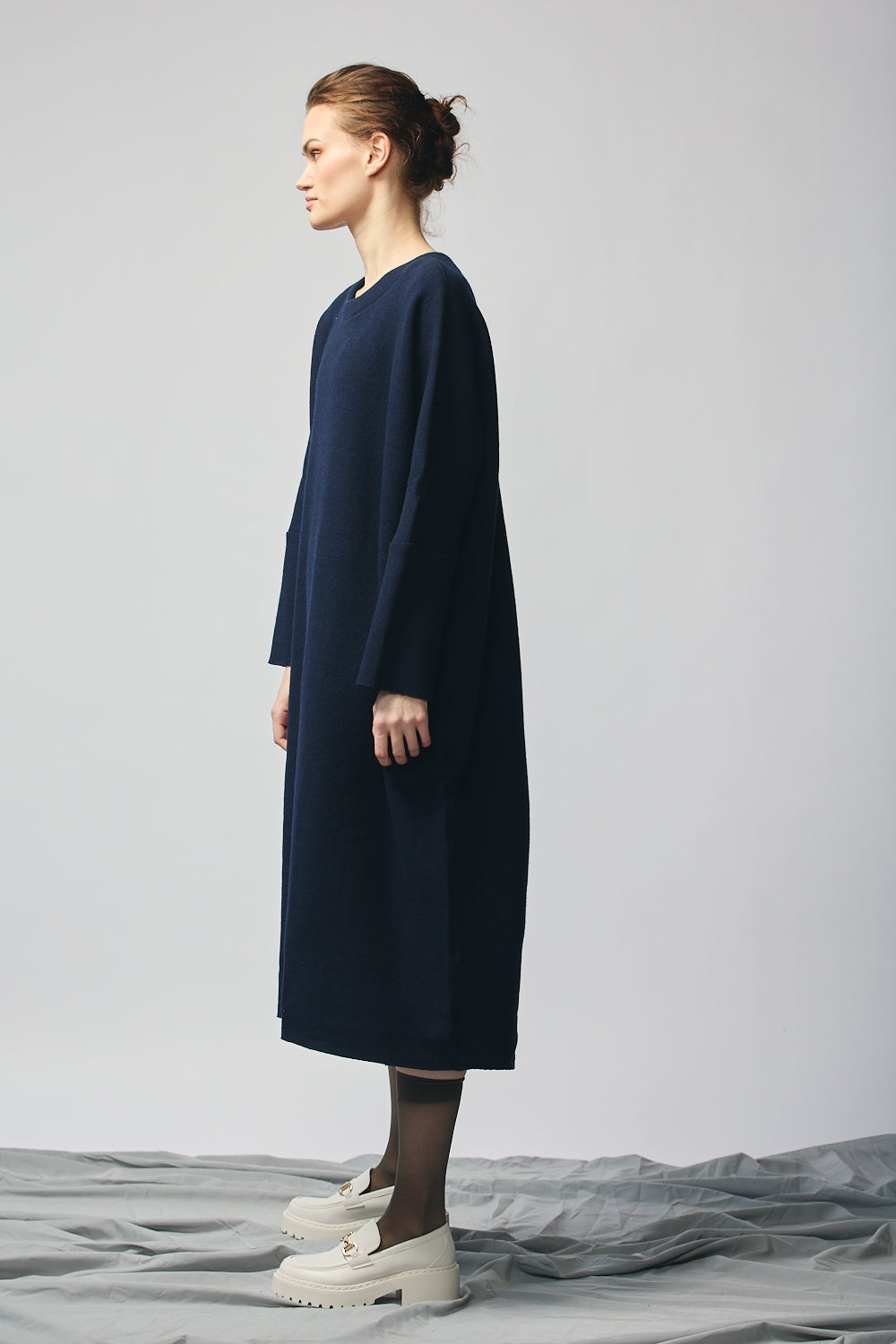 Pullover Sweatshirt Dress - Navy Wool