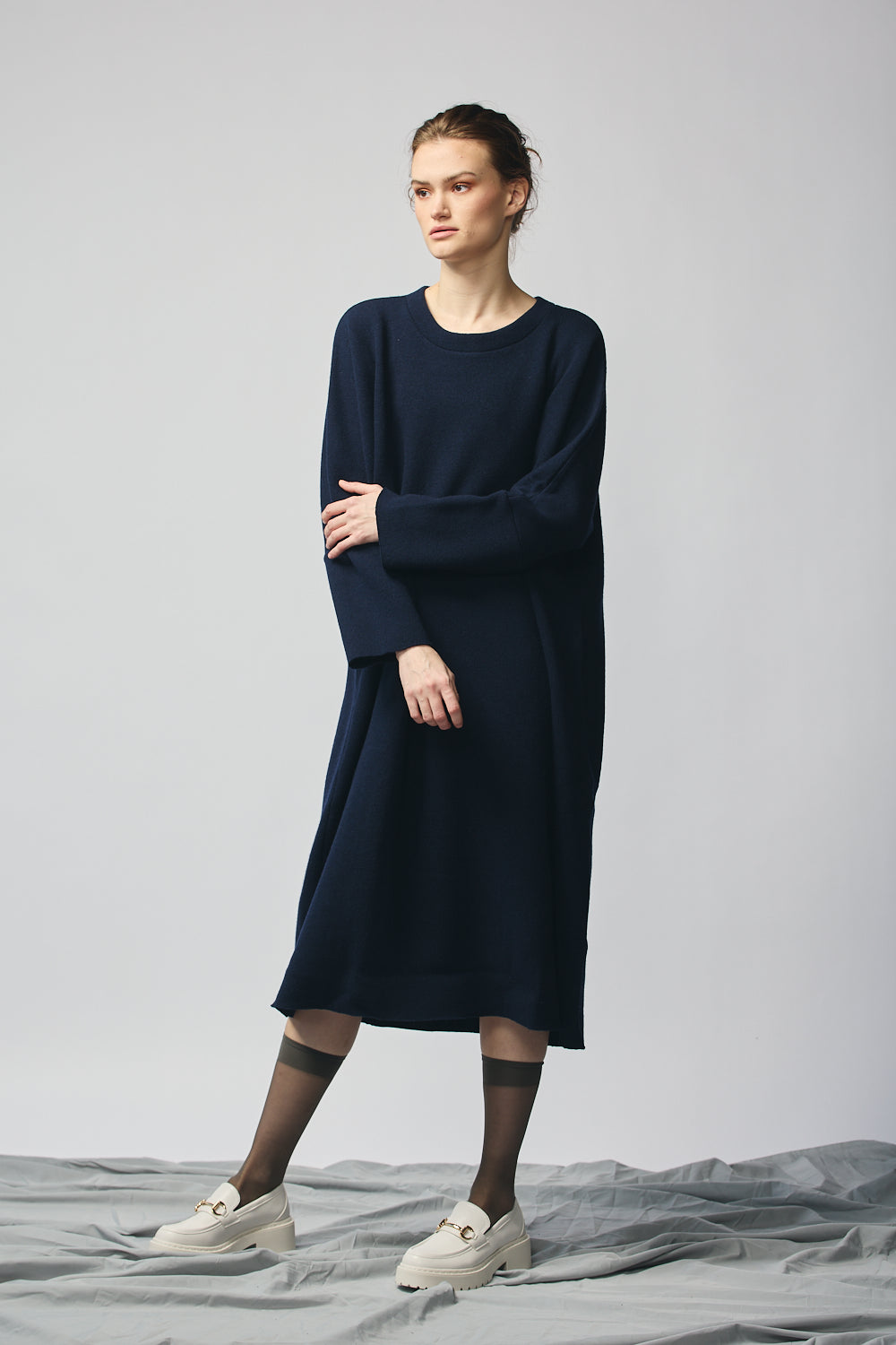 Pullover Sweatshirt Dress - Navy Wool