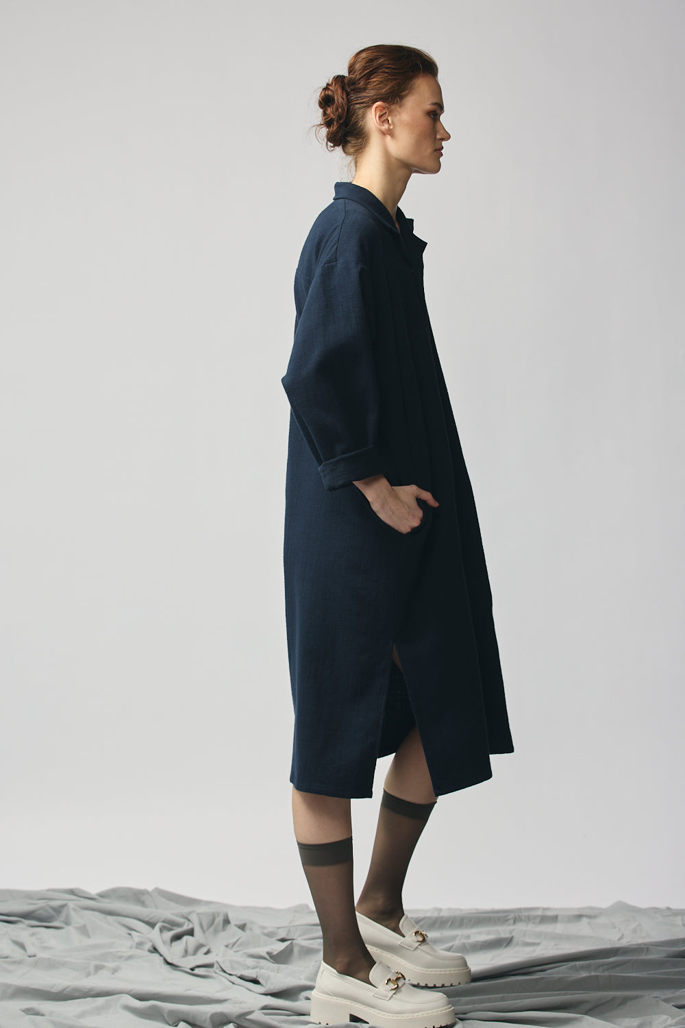 Brushed Cotton Shirtdress - Indigo