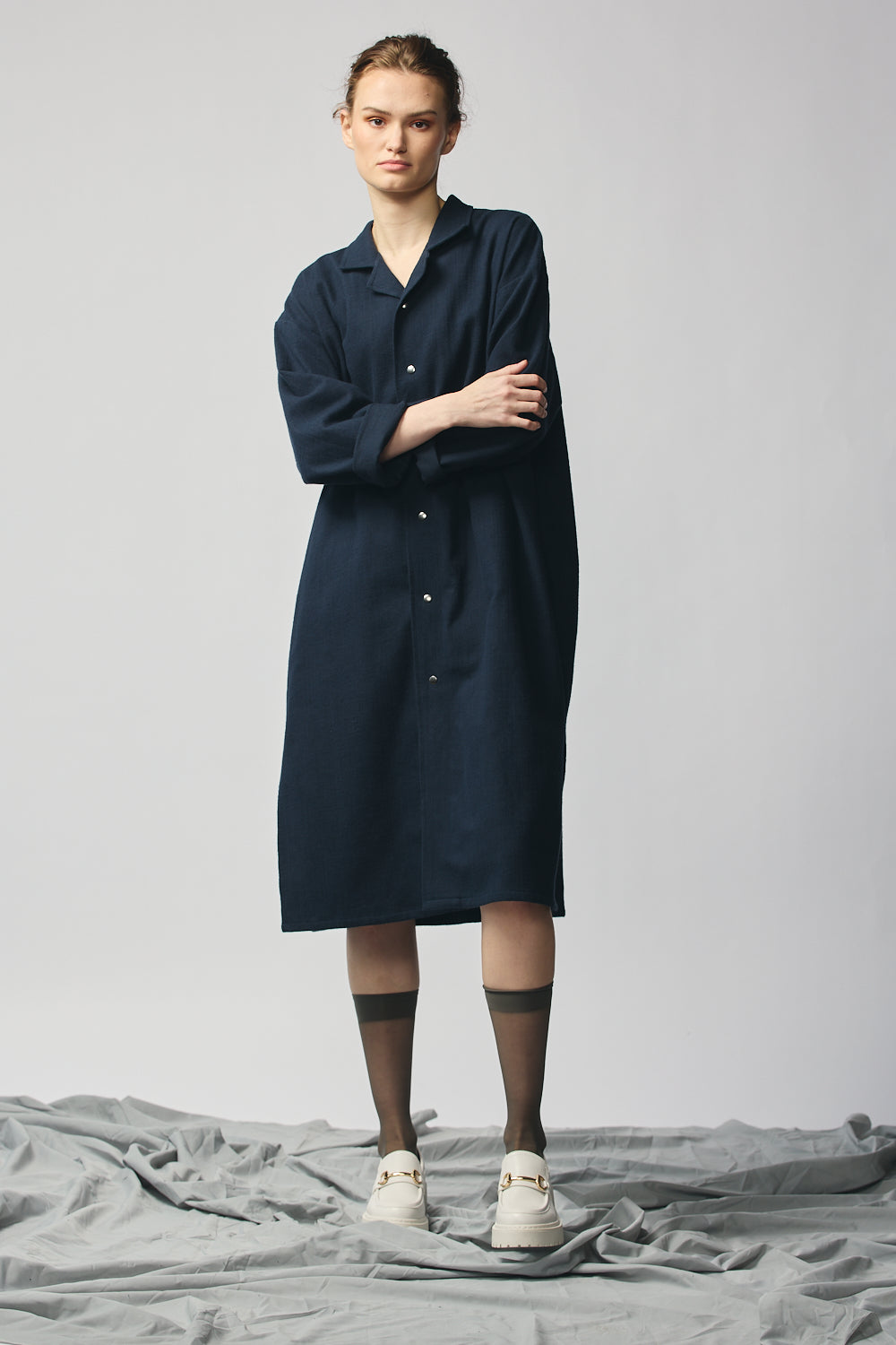 Brushed Cotton Shirtdress - Indigo