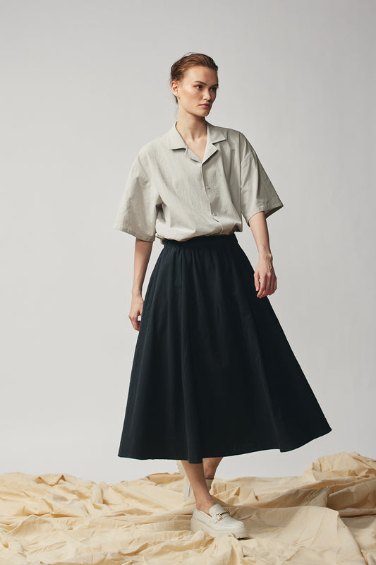 Gathered Skirt - Black Cotton